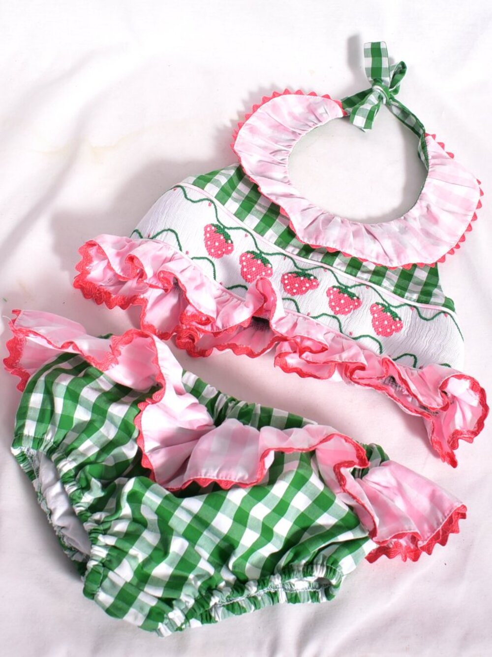 Shrimp & Grits Toddler Girls Multicolor Smocked Swimsuit Strawberry Ruffle Sz 4T